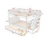 Harper & Bright Designs Full Over Full Bunk Bed with Storage, Solid Wood Full Bunk Bed Frame with Stairs and Drawers, for Kids Teens Adults (Gray) Harper & Bright Designs