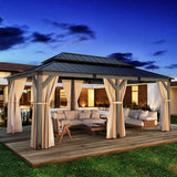 HOMPUS 12x20 FT Hardtop Wood Gazebo, Cedar Wood Frame Gazebo with Double Metal Roof, Outdoor Gazebo with Netting & Curtains, Wooden Gazebos Pavilion for Backyard, Garden, Deck, Gray HOMPUS