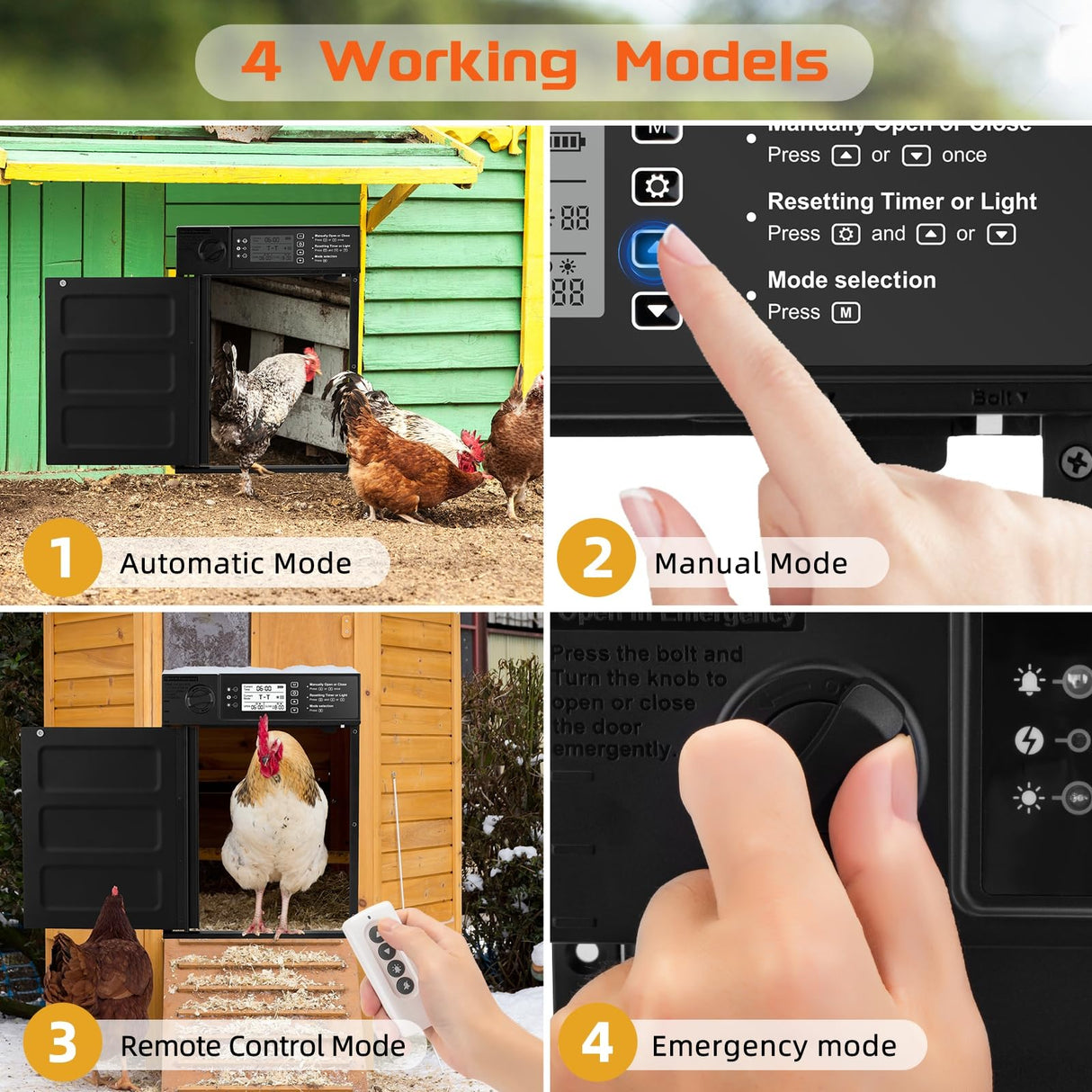 Doirdon Automatic Chicken Coop Door Solar Powered, Cold Weather Electric Chicken Door Large Size Aluminum Door with Light Sensor & Timer with Power Off Emergency Mode 14.9" H x 11" W Doirdon