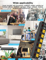 CRST 6 Outlet Metal Heavy Duty Power Strip with Individual Switches, 6FT Wide Spaced Garage Power Strip, Mountable Power Strip Surge Protector (1200 Joules), 15amp/1875W, 14AWG SJT Power Cord CRST