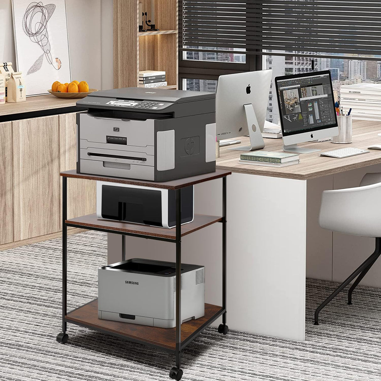 EMERIT Large Printer Stand, 23.6" W x 18.9" D x 31.5" H Printer Table with Adjustable Storage Shelf, 3 Tier Rolling Laser Printer Cart with Wheels for Home Office- Support 100 LBS Each Tier EMERIT