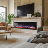 PHI VILLA 72" Electric Fireplace Wall Mounted, Recessed Wall Fireplace Electric with Crystal, Fake Charcoal & Firewood Bed for Indoor, Remote Control, 750W/1500W, Timer, Ultra-Narrow Bezel PHI VILLA