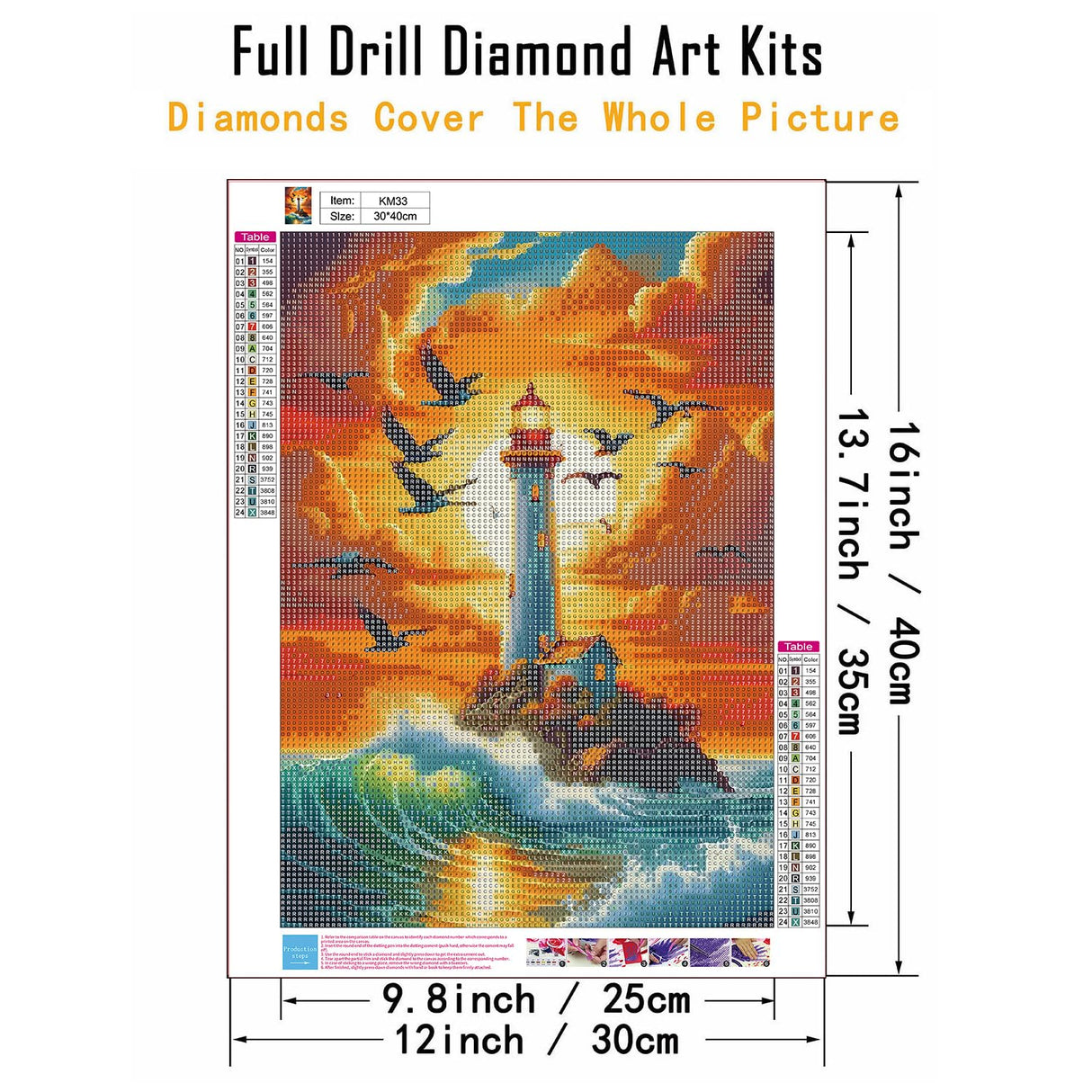 CHWGLFGG 5D Diamond Art Kits for Adults Beginners, Sunset Lighthouse Landscape Diamond Painting Kits, DIY Full Round Drill Paint by Diamonds Dot Gem Art for Adults, Home Wall Decor 12x16 Inch CHWGLFGG