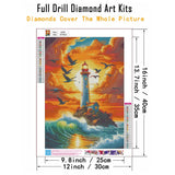 CHWGLFGG 5D Diamond Art Kits for Adults Beginners, Sunset Lighthouse Landscape Diamond Painting Kits, DIY Full Round Drill Paint by Diamonds Dot Gem Art for Adults, Home Wall Decor 12x16 Inch CHWGLFGG