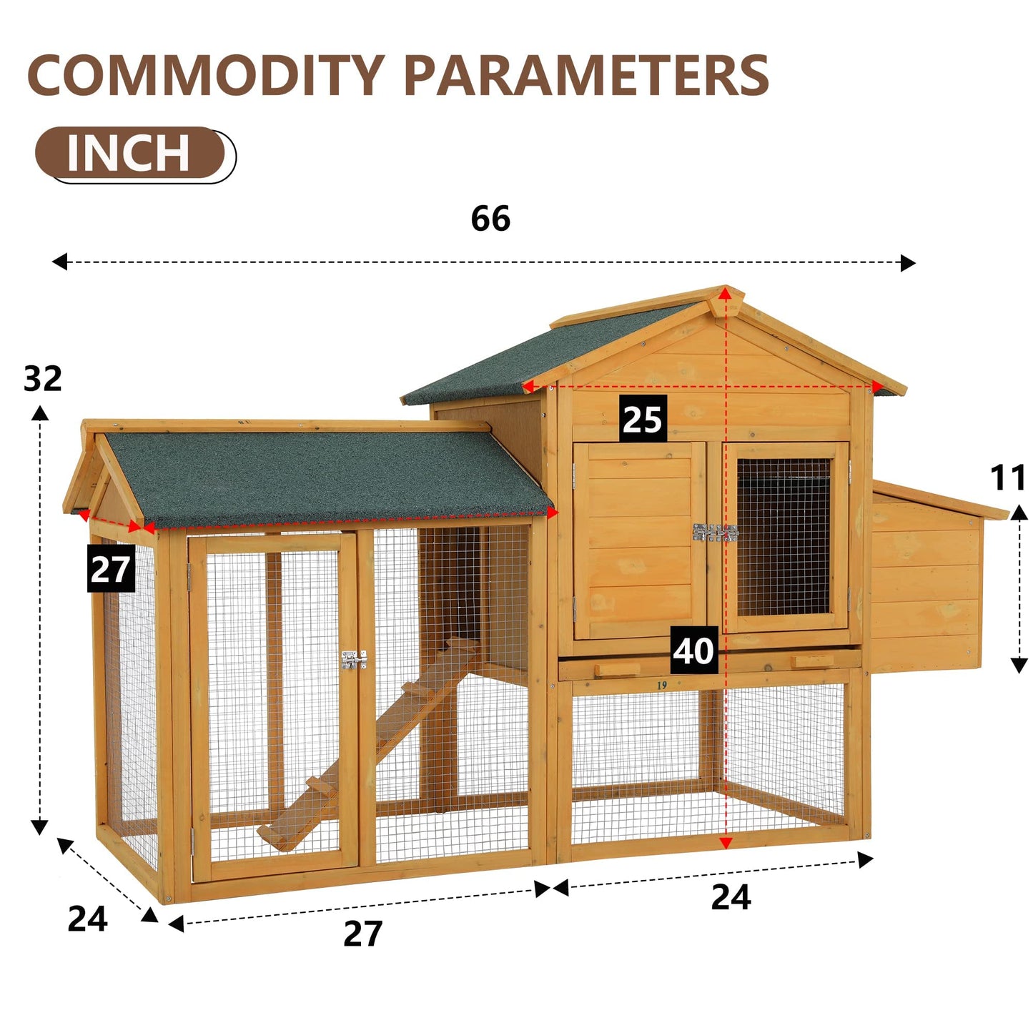 66 Inch Wood Chicken Coop Chicken House Indoor Outdoor Chicken Cage 2-4 Chickens Waterproof with Egg Box Wire Fence Hen House Pet Hutch Garden Backyard Cage