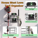 Power Tool Organizer Wall Mount, Lawn Tool Storage Rack for Leaf Blower, Weed Eater, Battery, Charger - Yard Tool Storage Organizer with Storage Hook for Hanging Basement Garage Trimmer/Tool(Gray) Jolensoy