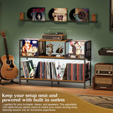 Record Player Stand with Power Outlets & LED Lights, Turntable Stand Cabinet Holds 350+ Vinyl Records, Storage Shelf with 3 Adjustable Dividers for Living Room Audio Video, Gift for Vinyl Lover Sonyabecca