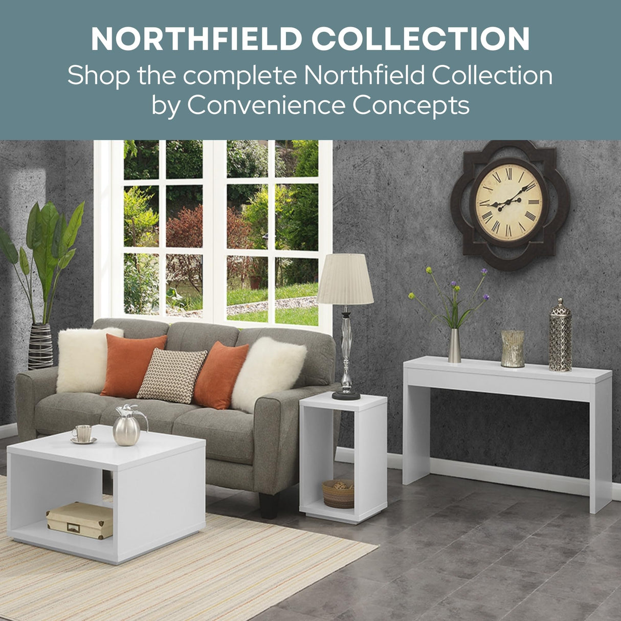 Convenience Concepts Northfield Console Table 48" - Modern Living Room Sofa Table, Contemporary Entryway Hall Table, Foyer Display Table, White Convenience Concepts