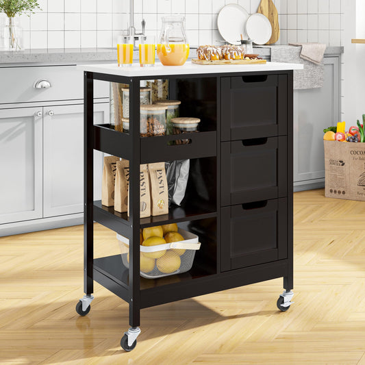 YITAHOME Small Solid Wood Top Kitchen Island Cart on Wheels with Storage, Rolling Portable Dining Room Serving Utility Carts Mobile Movable with 3 - WoodArtSupply