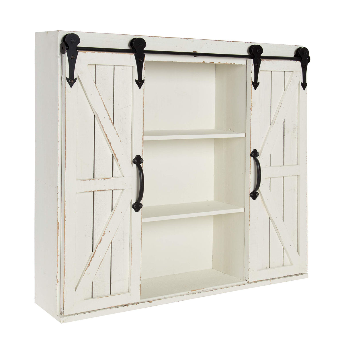 Kate and Laurel Cates Decorative Wall Storage Cabinet with Two Sliding Barn Doors, Rustic White Kate and Laurel