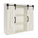 Kate and Laurel Cates Decorative Wall Storage Cabinet with Two Sliding Barn Doors, Rustic White Kate and Laurel