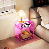 Acrylic End Table Record Player Table with Storage Shelf Clear Side Table Nightstand (15.7x19.7x11.8)(Pink) Acrylicolor