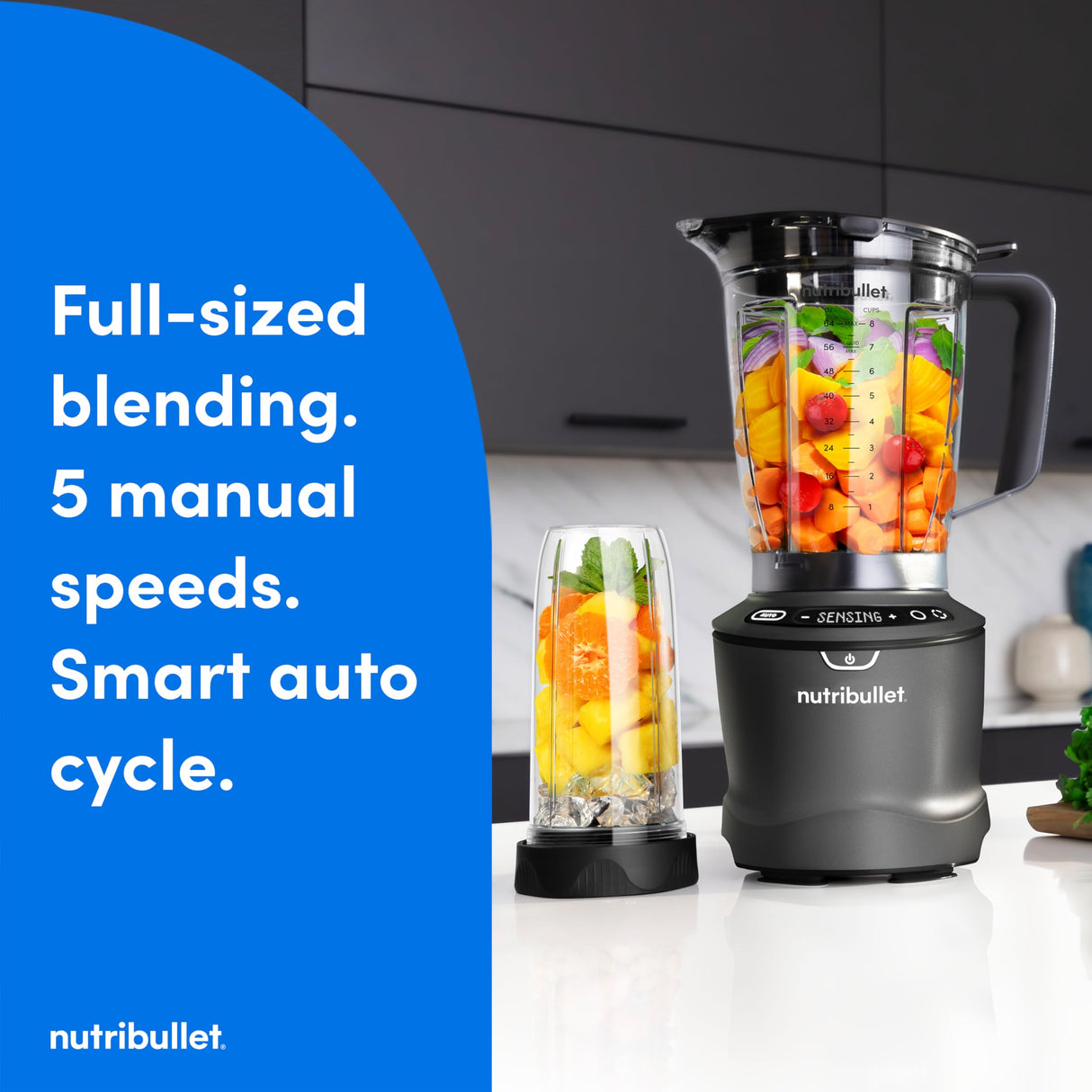 nutribullet SmartSense Blender Combo, 5-speed blender, 1400 Watt Gunmetal Gray NutriBullet