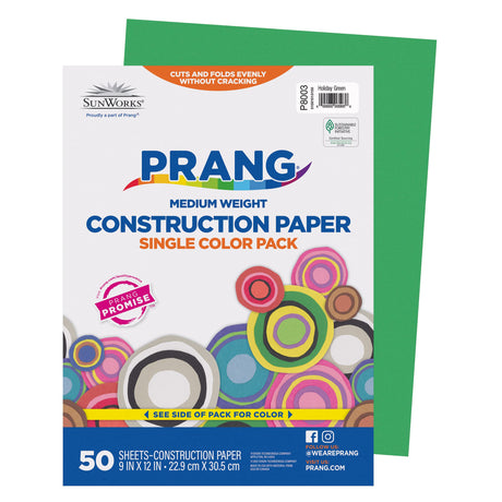 Prang (Formerly SunWorks) Construction Paper, Holiday Green, 9" x 12", 50 Sheets Prang