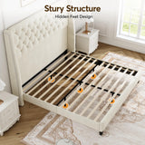 SEREINEY Queen Bed Frame with 55" Tall Headboard, Upholstered Bed Frames, Soft Fabric, Button Tufted Headboard with Windback, Platform Bed, Noise-Free, No Box Spring Needed, Beige SEREINEY