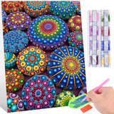 Colourful Artistry DIY 5D Diamond Painting by Number Kits -Mandala Stones Diamond Crystal Gem Art Painting with Full Drill Round Diamond - Perfect for Home Wall Decor Birthday Gifts for Women ROOHOME