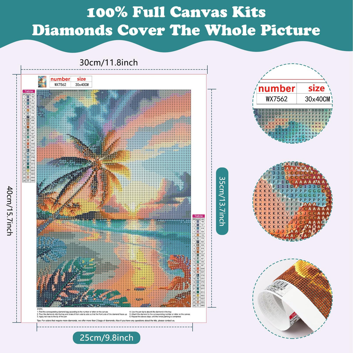 SENQAO Sunset Beach Diamond Painting Kits for Adults, Beach Landscape Diamond Art for Beginners, Round 5D Paint with Diamonds Pictures Gem Art Painting Kits DIY Adult Crafts Kits 12x16inch SENQAO