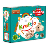 Kraftic Woodworking Building Kit for Kids and Adults, 2 Educational DIY Carpentry Construction Wood Model Kit Toy Projects for Boys and Girls - Build a Wooden Town Hall Birdhouse and Train Kraftic