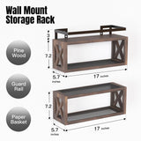 RICHER HOUSE Floating Wood Shelves with Guardrail, Rustic Brown, Wall Mounted, 2 Shelves, Farmhouse Style RICHER HOUSE