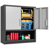 BIZOEIRON Metal Cabinets with Doors and Shelves Black and Gray Garage Cabinets Wall Mounted Adjustable Storage Shelving Floating Garage Tool Cabinet,Wall Cabinet for Warehouse/Basement/Kitchen BIZOEIRON