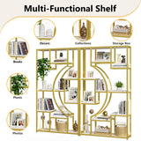 Modern Book Shelf, White and Gold Bookshelf, 70.8 Inch Tall Etagere Bookcase, Set of 2 Geometric Display Shelves for Living Room, Bookcases/Bookshelf with Metal Frame for Home Office HolliWill