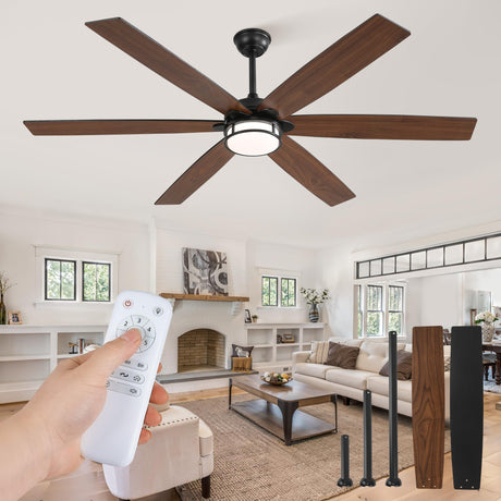 Fanbulous 65 Inch Ceiling Fans with Lights, Farmhouse Large Ceiling Fans with Remote, Black&Brown Modern Ceiling Fan with LED Light, Quiet DC Motor for Living Room, Bedroom, Kitchen, Indoor Fanbulous