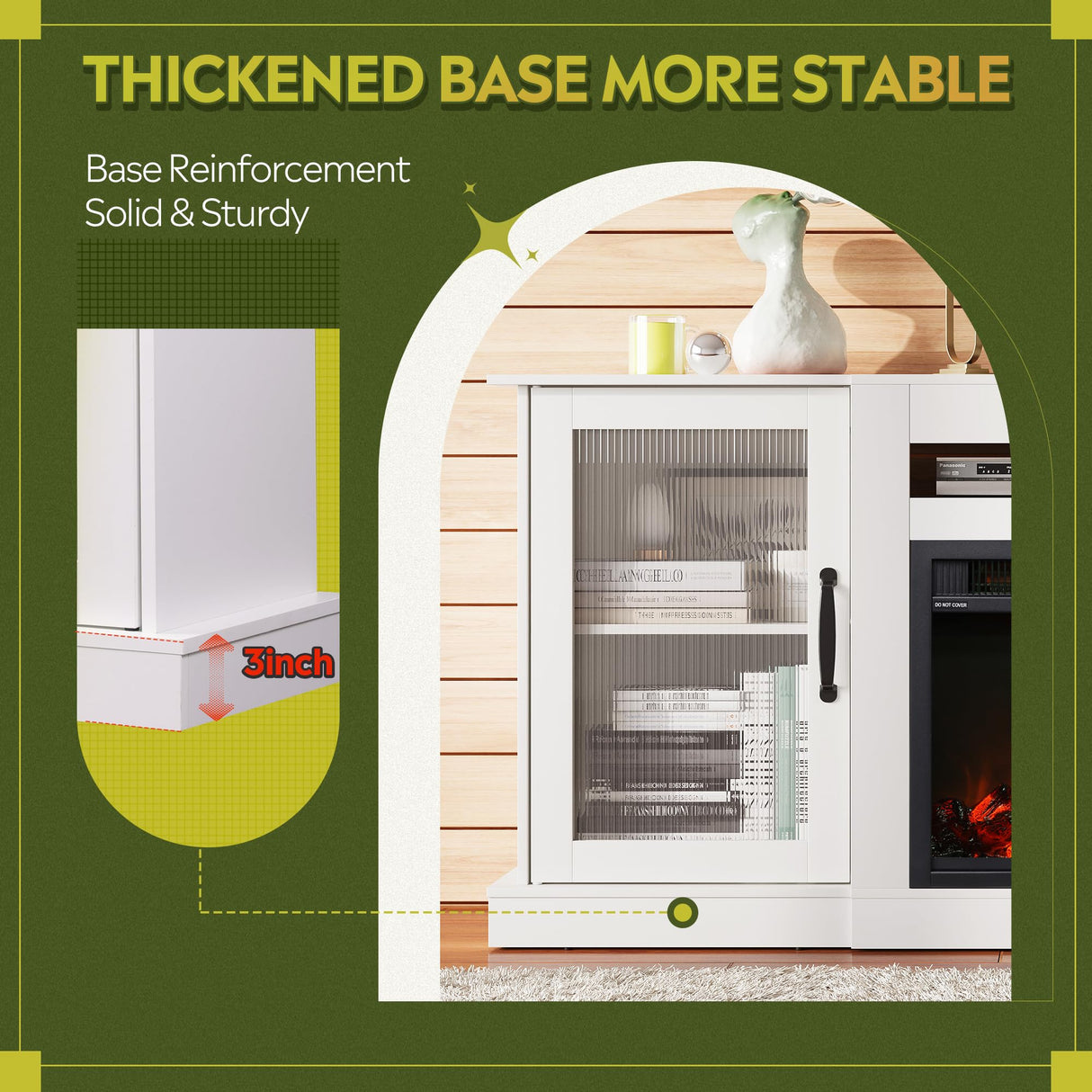 WLIVE Fireplace TV Stand for 65" TV, Entertainment Center with 18 Inch Electric Fireplace, TV Console with Open Shelves for Living Room and Bedroom, White WLIVE