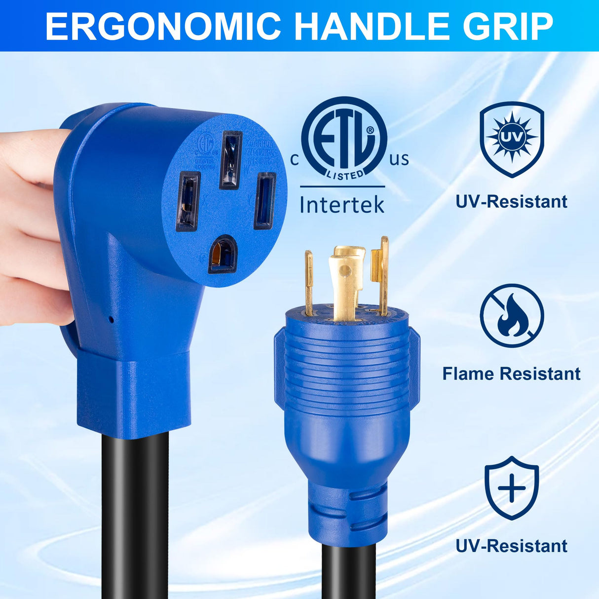 4 Prong 30 Amp to 50 Amp Generator Adapter Cord, NEMA L14-30P to 14-50R, Heavy Duty 10 AWG STW Copper Cable, ETL Certified, Ideal for Tesla EV Charging, RV, Trailer & House Power, 12 Inch KTOEBYCO