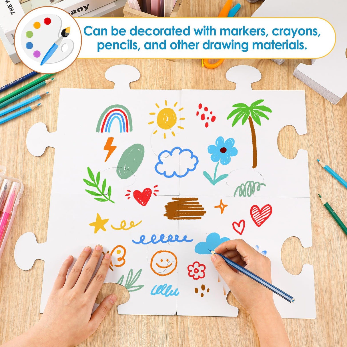 Sonwyoung 30 Pcs Large White Blank Cardboard Puzzles to Draw on 8 x 9 Inch Make Your Own Jigsaw Puzzle Pieces Giant Double Puzzle Blank White Papers for Kids Adult DIY Arts and Crafts Projects Sonwyoung