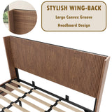 Lift Up Storage Bed King Size, King Bed Frame with Headboard and Lift Storage System, Wood Headboard with Wing-Back and Convex Groove Board Design Bellemave