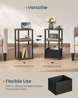 SONGMICS HOME Side Table, 3-Tier Nightstand with Storage, End Table with Fabric Basket, for Bedroom, Living Room, Steel Frame, Superfast Toolless Assembly, Modern, Ebony Walnut ULET286K01 SONGMICS HOME
