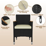 Yaheetech 7 Piece Patio Furniture Set, Outdoor Dining Acacia Wood Table Top Rattan Conversation Set with Soft Cushions, 6 Chairs & 1 Table for Backyard, Deck, Garden & Yard, Black/Beige Yaheetech