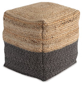 Signature Design by Ashley Sweed Valley Farmhouse Jute Braided Pouf, 17.5 x 20.25 inches, Natural & Black Signature Design by Ashley