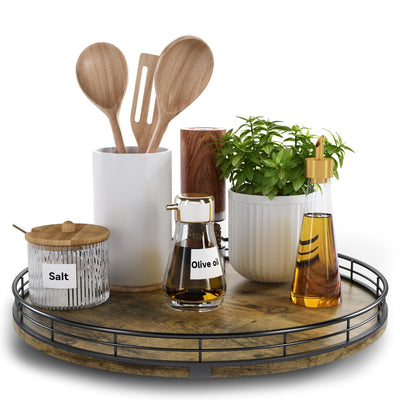 Lazy Susan Turntable Organizer for Table Top, 13’’ Round Wooden Lazy Susan for Cabinet Kitchen Countertop Pantry Dining Coffee Table for Condiments Spices, Rustic Bathroom Vanity Tray for Soap Candle