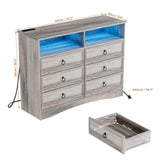 VVFLU Grey 6 Drawer Dresser for Bedroom with LED Lights and Charging Station, Wood 6 Chest Drawers, Large Storage for Clothes, for Living Room, Bedroom, Hallway, Taupe Grey VVFLU