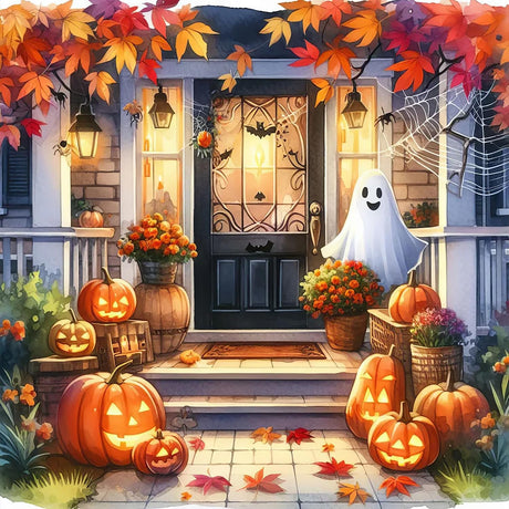 Autumn Pumpkin Ghost Leaf Diamond Art Kits for Adults, 5D Diamond Painting Kits for Adults Beginners, DIY Full Round Drill Diamond Dot Painting Gem Art Kits for Adult, Home Wall Decor 13.8x13.8 Inch VCLKDIY