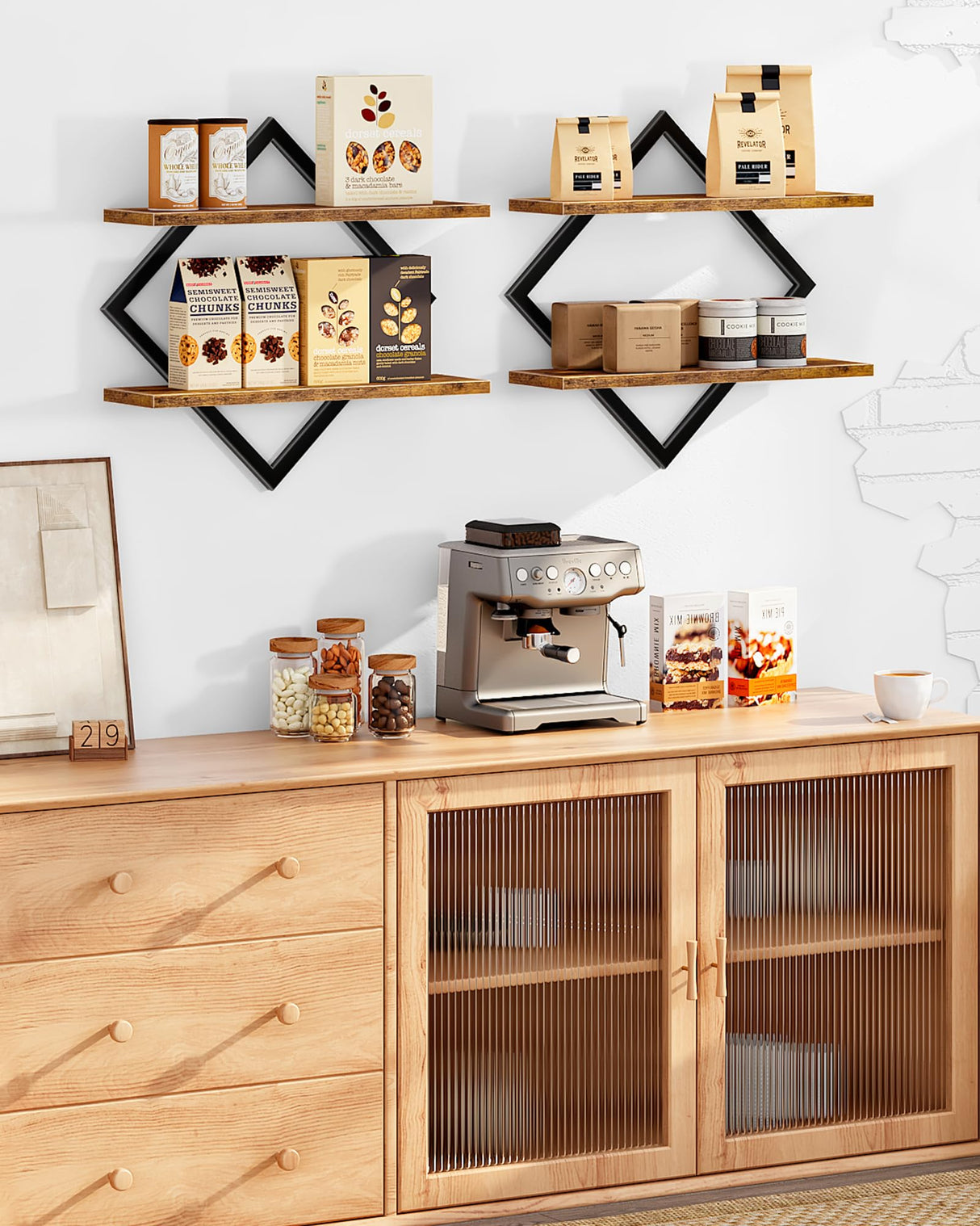 CHOEZON Floating Shelves, Set of 2 Wall Shelves, 2-Tier Hanging Shelves, Wall Shelf Set of 2, Wall Mounted Shelves, for Living Room, Bedroom, Kitchen, Office, Study, Rustic Brown TBJ01P2BF CHOEZON