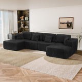Trygoal 132" U Shaped Couch, Modular Sectional Sofa with Chaise, Corduroy U Shaped Boneless Couch with Deep Seat, Upholstered Modular Cloud Sofa for Living Room, No Assembly Required, Black Trygoal