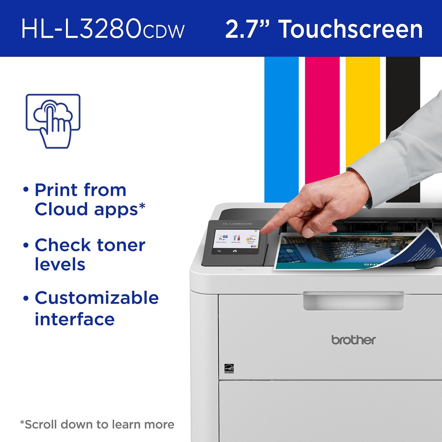 Brother HL-L3280CDW Wireless Compact Digital Color Printer with Laser Quality Output, Duplex, Mobile Printing & Ethernet | Includes 4 Month Refresh Subscription Trial¹, Amazon Dash Replenishment Ready