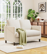 Welzona Loveseat Sofa, 51" Love Seat, Comfy Corduroy Small Loveseat for Small Spaces, Tool-Free Setup Couch for Bedroom, All-Wood Couches for Living Room, No Pillow Included, Beige Welzona