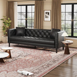 GarveeHome 81 in Leather Couch for Living Room, Modern Leather Sofa with Deep Seat, Handmade Button Tufted 3 Seater Sofa, Chesterfield Couch for Apartment, Office, Black GarveeHome