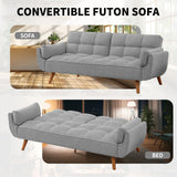 Homies Life Convertible Futon Sofa Bed, Linen Sleeper Couch, 75" W Modern 3 Seater Tufted Sofa with Adjustable Backrests and Solid Wood Legs for Living Room, Bedroom, Small Space, Gray Homies Life