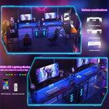 iSunirm 55 Inch Reversible L Shaped Computer Desk with Ergonomic Monitor Stand, Smart LED Lights & Power Outlet, Black iSunirm