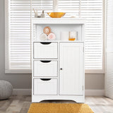 ZENY Modern White Wooden Bathroom Floor Cabinet with Adjustable Shelves and 3 Drawers ZENY