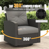 LayinSun 15 Pieces Patio Furniture Set with Fire Pit Table, Black Rattan Modular Sectional Outdoor Conversation Sofa Set, Swivel Rocking Chairs Set LayinSun