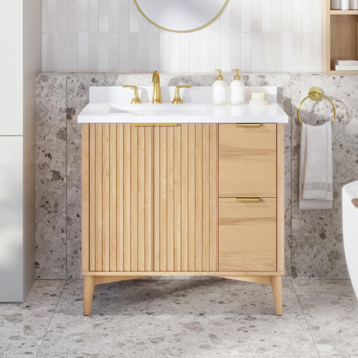 OVE Decors Indy 36 in. Undermount Single Sink Bathroom Vanity with White Engineered Marble Top, Rustic Ash OVE Decors
