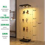 FANYUSHOW Display Cabinet with Glass Door and LED Light, 4-Tier Tempered Glass Display Shelf, Glass Curio Cabinet Collection Display Case, Display Case Cabinet, Black 64.7" H x 16.7" L x 14" W FANYUSHOW