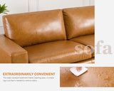 ABCASA 85" Faux Leather Couch with Padded Cushions, Mid-Century Modern Sofa with Extra Deep Seats, 3-Seater Sofa Couch for Living Room Apartment Lounge, Brown ABCASA