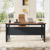 Tribesigns 55 inches Simple Computer Desk,Home Office Desk Writing Table for Workstation,Dark Walnut + Steel Leg， Cabinet not Included (Walnut, 55-inch) Tribesigns