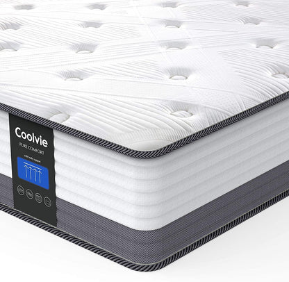 Coolvie 10 Inch Twin Mattress, Twin Size Hybrid Mattress Built in Pocketed Coils and Gel Memory Foam Layer, Low Motion Transfer & Breathable Twin Mattress in A Box